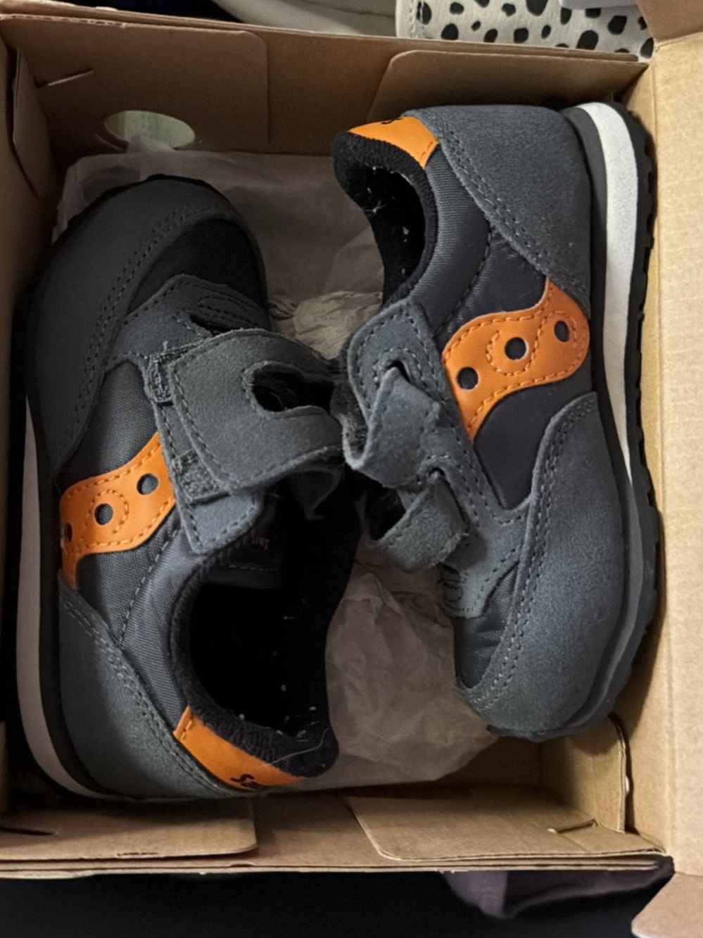 Saucony Kids Gray and Orange Velcro Athletic Sneakers